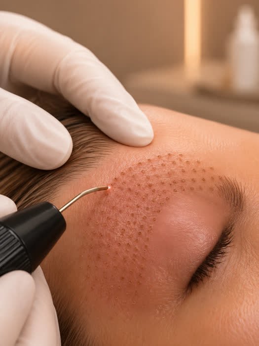 Aplicação de Plasmage na pálpebra